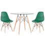 Imagem de Mesa Redonda Eames Com Tampo De Vidro 90 Cm + 2 Cadeiras Eiffel Dsw Verde Escuro