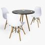 Imagem de Mesa Redonda Mdf 70cm Vintage Tripé +3 Cadeiras Eiffel Eames
