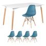 Imagem de Mesa Retangular 80 X 140 Cm Branco + 4 Cadeiras Turquesa