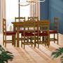 Imagem de Mesa Retangular Com 6 Cadeiras Estofadas Madeira Maciça 160cm Imbuia Vermelho Mormont Shop Jm