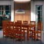 Imagem de Mesa Retangular Com 8 Cadeiras Madeira Maciça 200 x 88 Castanho Realce Shop JM