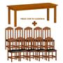 Imagem de Mesa retangular de madeira maciça com 10 cadeiras estofadas - Marrom