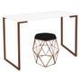 Imagem de Mesa Stan Industrial Escritório e Home Office com Puff Luna material sintético Preto Bronze Tampo Branco - Ahz Móveis