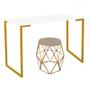 Imagem de Mesa Stan Industrial Escritório e Home Office com Puff Luna Suede Bege Dourado Tampo Branco - Ahz Móveis