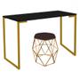 Imagem de Mesa Stan Industrial Escritório e Home Office com Puff Luna Suede Marrom Dourado Tampo Preto - Ahz Móveis