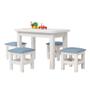 Imagem de Mesinha Infantil Madeira Maciça 88x54 Com 4 Banquetas Branco Com Estofado Azul Lesus Shop Jm