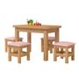 Imagem de Mesinha Infantil Madeira Maciça 88x54 Com 4 Banquetas Nogueira Com Estofado Rosa Puzao Shop Jm