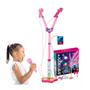 Imagem de Microfone duplo infantil com pedestal rosa karaoke amplificador musical luz mp3 celular