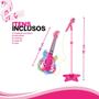 Microfone e Guitarra Infantil c/ Som luzes Música Conecta Celular - DM Toys Imagem de Microfone e Guitarra Infantil c/ Som luzes Música Conecta Celular