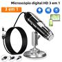 Imagem de Microscópio Digital Portátil 1600x 3 em 1 com LED - Lupa USB Tipo C para Solda