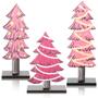 Imagem de Mini Árvore de Natal de Madeira Rústica Rosa - Kit com 3 Unidades