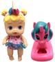 Imagem de Mini Boneca Menina Little Dolls Balancinho Balanço Unicórnio - Acompanha Acessórios Mamadeira Mágica E Certidão De Nascimento - Divertoys Brinquedos