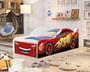 Imagem de mini cama infantil adesivada carro baixa de chão com proteção lateral MDF com colchão juvenil