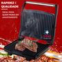 Imagem de Mini Grill Grelha Sanduicheira Prepara Alimentos Inox 750w Antiderrapante Alça Led Indicador