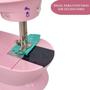 Imagem de Mini Máquina de Costura Rosa Portátil com Mesa Funciona com Pilhas ou Tomada
