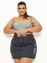 Imagem de Mini Saia Jeans Feminina Grafite Plus Size Cintura Alta Tendência Verão