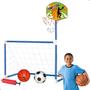 Imagem de Mini Trave Futebol Infantil + Cesta De Basquete 2 Bolas Rede