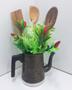 Imagem de Mini Vaso Alumínio Regador Com Arranja Artificial Preto 32cm