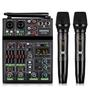 Imagem de Mixer de Áudio Profissional 4 Canais com 2 Microfones Sem Fio - Bluetooth, USB, 48V Phantom Power