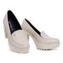 Imagem de Mocassim Feminino Oxford Salto Alto Com Metal Off White