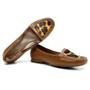 Imagem de Mocassim Sapatilha Feminino Em Couro Liso Q&A Calçados Caramelo/Onça