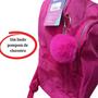 Imagem de Mochila Costas Rosa Reforçada c/ Chaveiro Pompom - Luxcel