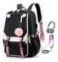 Imagem de Mochila de moda juvenil estilo coreano Kawaii com porta USB