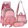 Imagem de Mochila de Rodinhas Estojo e Lancheira Rosa Sweet Queen Clio