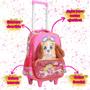 Imagem de Mochila De Rodinhas Infantil Escolar Com Lancheira E Estojo Feminino De Cachorrinha Rosa Yepp