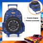 Imagem de Mochila de Rodinhas Infantil Escolar Menino Bolsa Roda Hot Wheels Reforçada Luxcel Azul