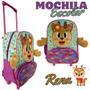 Imagem de Mochila Escolar de Rodinha Infantil Rena Rosa Bichinhos Pet 3D Alça Reforçada Menina