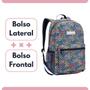 Imagem de Mochila Escolar Denlex com Bolso Frontal e Lateral Espaçosa Resistente Reforçada Volta as Aulas