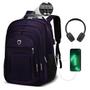 Imagem de Mochila Escolar Grande Faculdade Masculino Feminino Impermeável Saida Cabo Usb Fone Ouvido Roxo