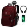 Imagem de Mochila Escolar Grande Faculdade Masculino Feminino Impermeável Saida Cabo Usb Fone Ouvido Vermelho