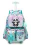 Imagem de Mochila Escolar Infantil De Rodinhas Menina Panda Impermeável + Lancheira Térmica + Estojo