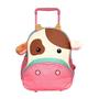 Imagem de Mochila Escolar Infantil Passeio Vaca Rosa c/ Rodinhas Bolsos Alças Zíper p/ Bebês Crianças Clio Pets Zoo Bichinhos Animais 3D