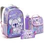 Imagem de Mochila Infantil de Menina 16" Kit Escolar 5 Peças Estojo Lancheira Garrafinha Mosquetão Feminina Seanite