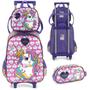 Imagem de Mochila Infantil Rodinhas Unicórnio Up4You com Lancheira e Estojo Roxo