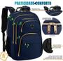 Imagem de Mochila Masculina Feminina Notebook Zíper Dourado Saida USB/FONE Acompanha Cabos