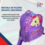 Imagem de Mochila Paetê Com Bolsa de Mão Infantil Unicórnio Passeio