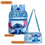 Imagem de Mochila Reforçada Lillo Stitch Kit 2Pçs Bolsa Alça Transversal Espaçosa Lancheira Necessaire Mochilinha Juvenil Infantil