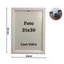 Imagem de Moldura Porta Retrato de Mesa ou Parede Tamanho 21x30 (A4) Branco Trançado Vidro e Fundo