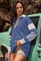 Imagem de Moletom Feminino ReachMe Plus Size com Decote V Listrado Azul Marinho