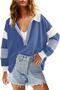 Imagem de Moletom Feminino ReachMe Plus Size com Decote V Listrado Azul Marinho