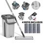 Imagem de Mop Flat Multiuso Lava e Seca 360º com Balde Vertical 8 Litros com 4 Refis Extras de Microfibra