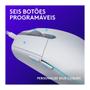 Imagem de Mouse Gamer Logitech G203 LIGHTSYNC RGB, Efeito de Ondas de Cores, 6 Botões Programáveis e Até 8.000 DPI, Branco - 910-005794