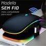 Imagem de Mouse Sem Fio Recarregável Wireless Optico Led Rgb Ergonômico Com Bateria Longa Duração Notebook Computador