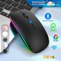 Imagem de Mouse Sem Fio Wireless Recarregavel Led Rgb 2,4GHz Bluetooth Bateria Interna  Ergonômico Silencioso