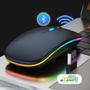 Imagem de Mouse Sem Fio Wireless Recarregavel Led Rgb 2,4GHz Bluetooth Bateria Interna  Ergonômico Silencioso