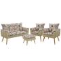 Imagem de Namoradeira e 2 Poltronas Beta com Puff Lunar F-014 Sued Estampado Bege com Sued Aradecor